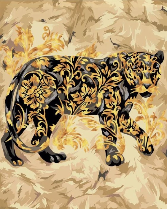 Картина по номерам 40*50 &quot;Золотая пантера Gold&quot; (13 цветов) 