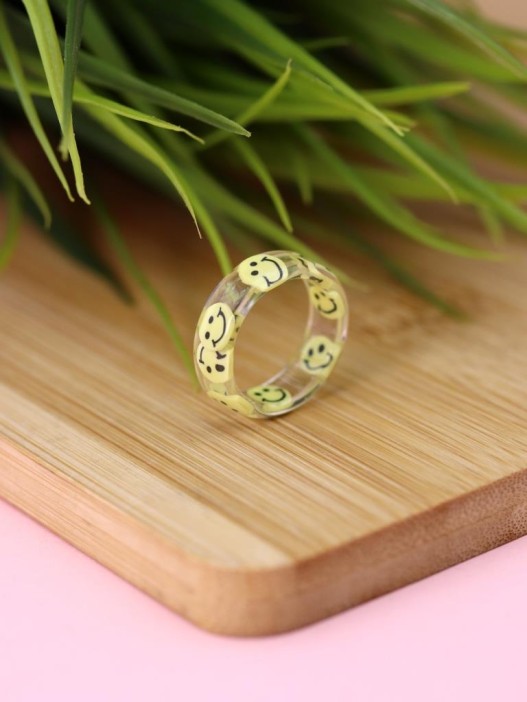 Кольцо акриловое GIRLY "Желтая улыбка", прозрачное (d=1,7 см) 