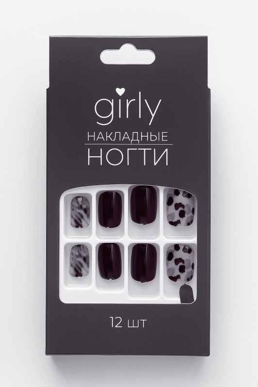 Накладные ногти GIRLY "Далматинец", 12 шт., складными пластинами