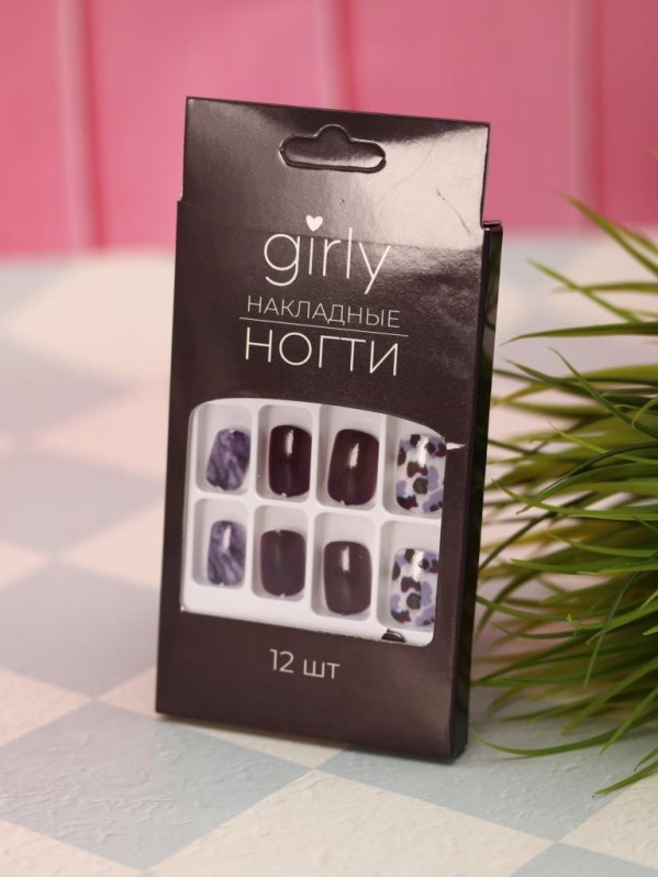 Накладные ногти GIRLY "Далматинец", 12 шт., складными пластинами