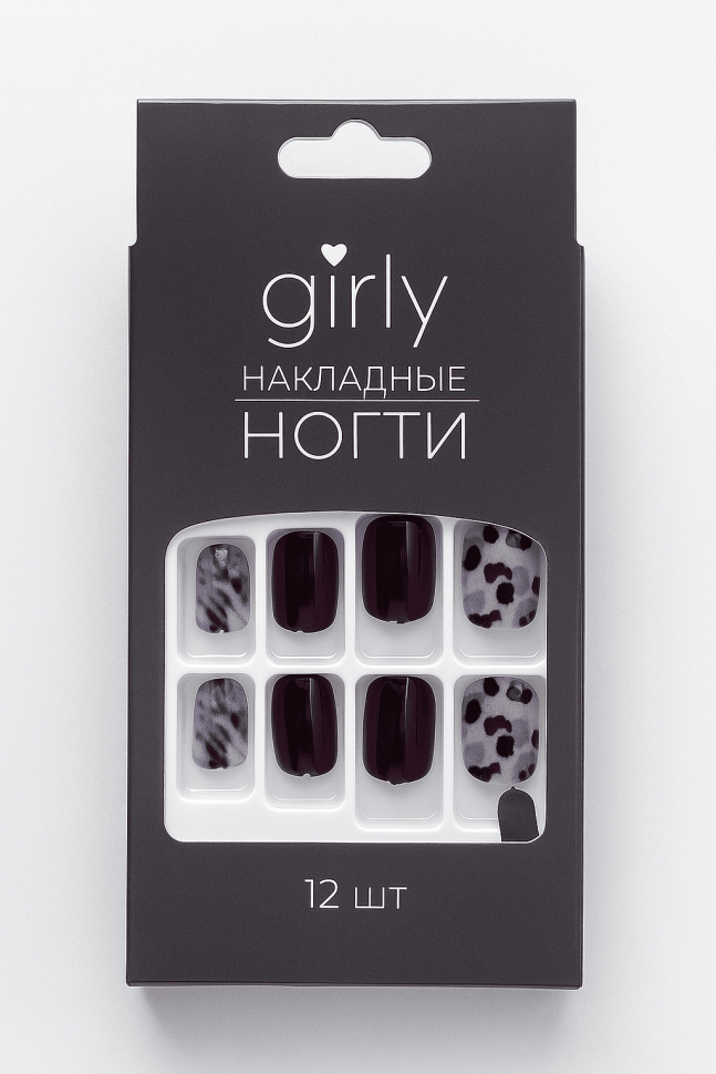 Накладные ногти GIRLY "Далматинец", 12 шт., складными пластинами
