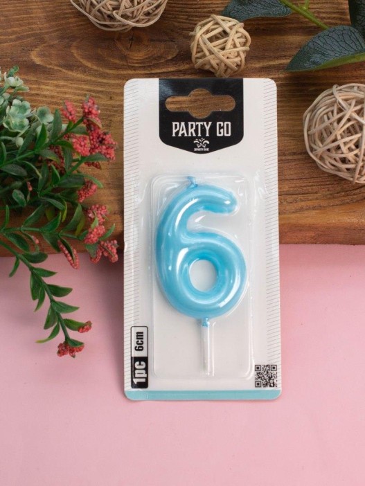 Свеча для торта &quot;Azure glow&quot; цифра 6, (6 см) 