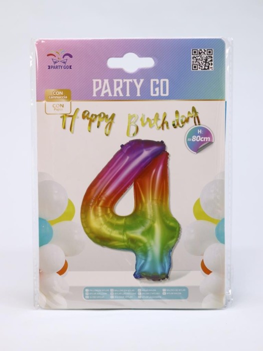 Шар фольгированный &quot;Multicolour numbers&quot; цифра 4, (80 см) 