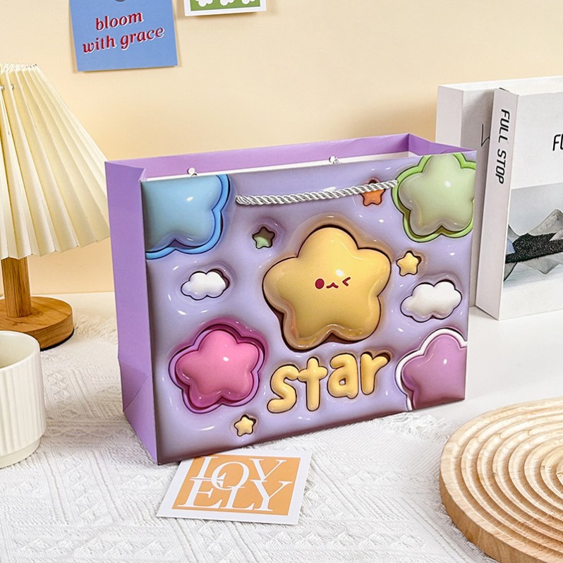 Пакет подарочный (L) "3D drawings", purple (33*25*12) 