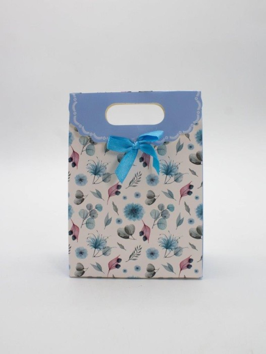 Пакет подарочный (XS) &quot;Many flowers&quot;, light blue  (12x6x16) 