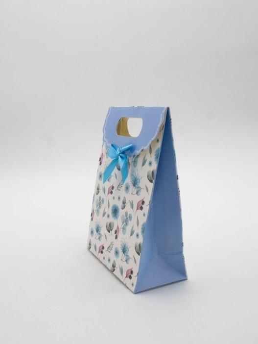 Пакет подарочный (XS) &quot;Many flowers&quot;, light blue  (12x6x16) 