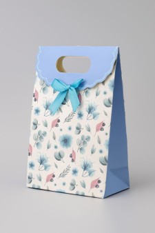 Пакет подарочный (XS) "Many flowers", light blue  (12x6x16)
