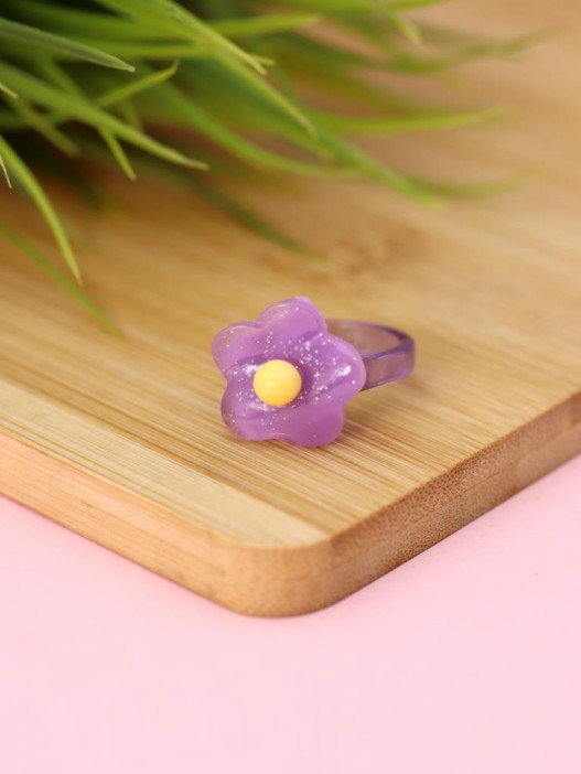 Кольцо акриловое GIRLY "Фиолетовый цветок", фиолетовое (d=1,7 см) 