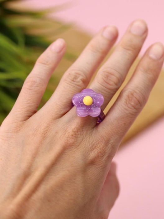 Кольцо акриловое GIRLY "Фиолетовый цветок", фиолетовое (d=1,7 см) 