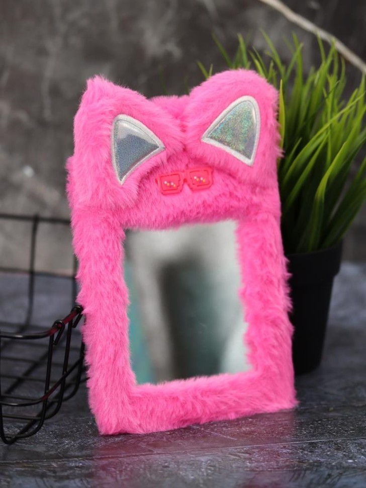 Плюшевое зеркало настольное GIRLY "Милые ушки", розовое (12*20 см)
