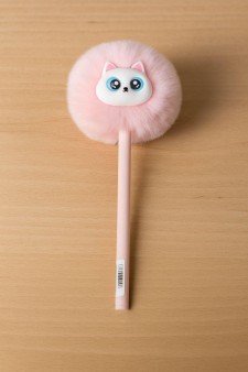 Ручка с помпоном "Funny cat", pink
