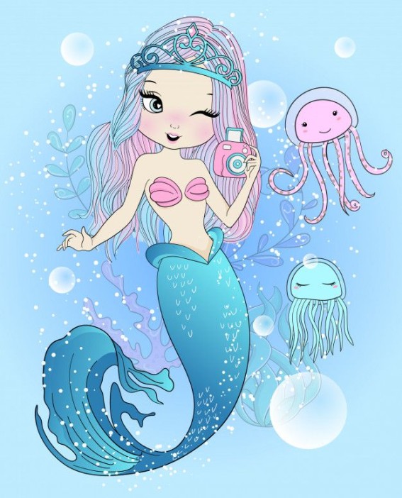 Алмазная мозаика без подрамника &quot;Русалочка с медузами&quot;, 15х20 см 