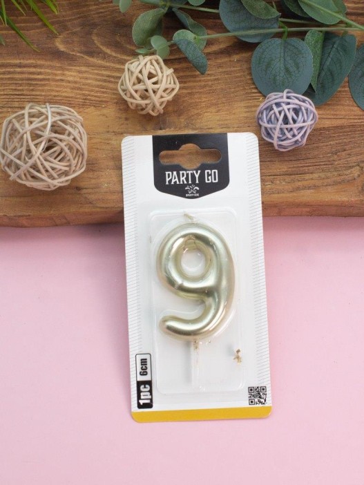 Свеча для торта &quot;Golden glow&quot; цифра 9, (6 см) 