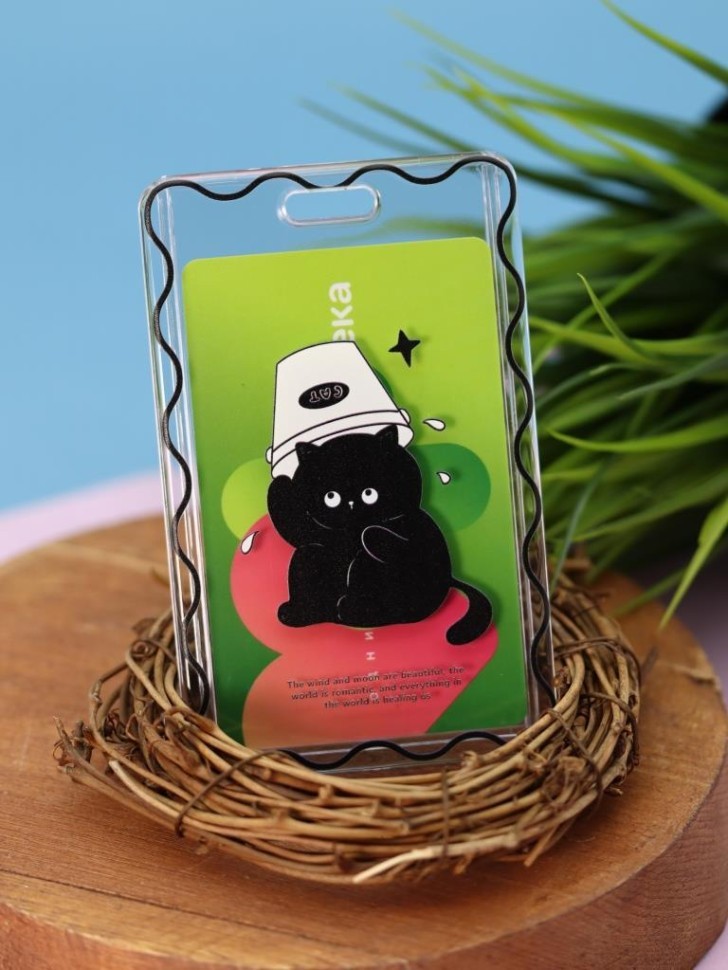 Футляр для карт на ленте ПО ПЛАНУ. "Кот под корзинкой"