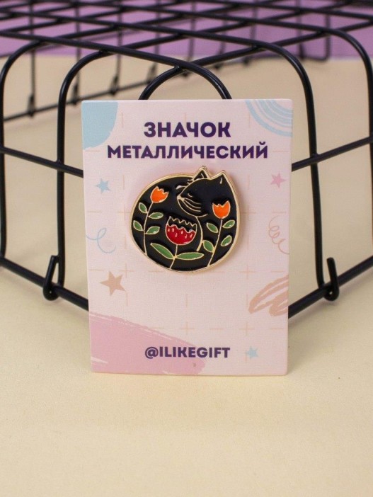 Значок металлический iLikeGift &quot;Black cat flower&quot; 