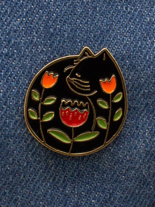 Значок металлический iLikeGift &quot;Black cat flower&quot; 