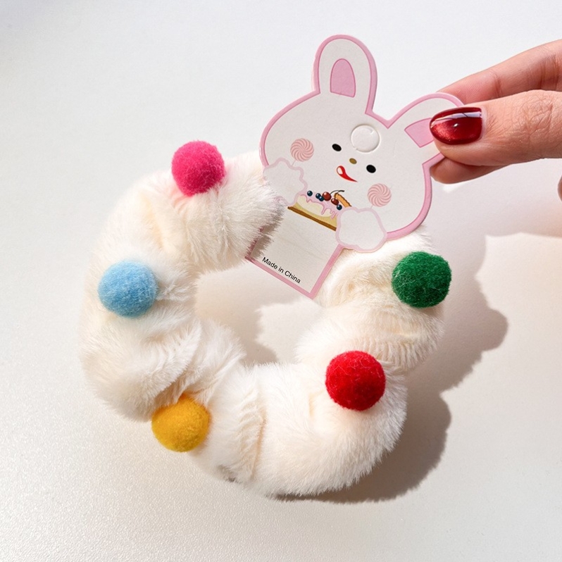 Резинка для волос GIRLY "Разноцветные шарики", белая (10 см)