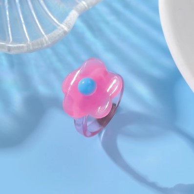 Кольцо акриловое GIRLY "Розовый цветок", розовое (d=1,7 см) 