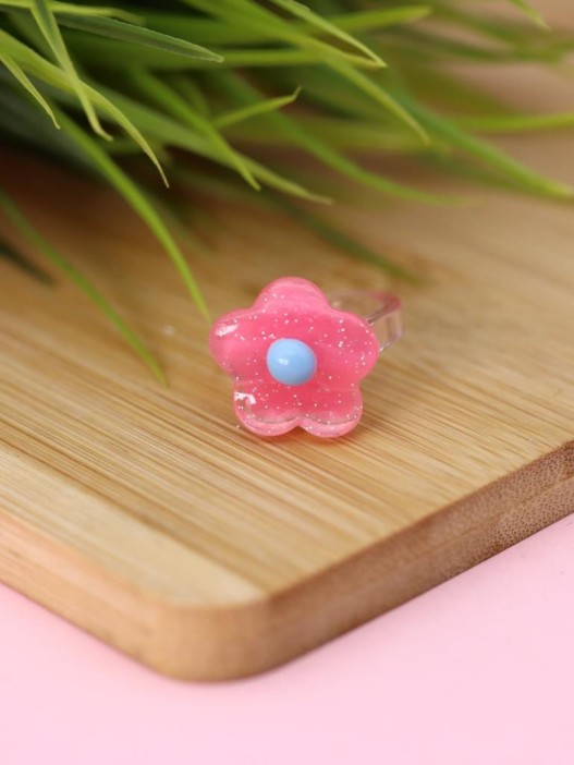 Кольцо акриловое GIRLY "Розовый цветок", розовое (d=1,7 см) 