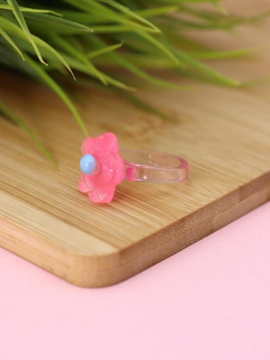 Кольцо акриловое GIRLY "Розовый цветок", розовое (d=1,7 см) 