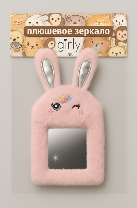 Плюшевое зеркало настольное GIRLY &quot;Fluffy ears&quot;, pink (12*25 см) 