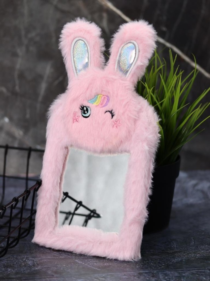 Плюшевое зеркало настольное GIRLY "Пушистые ушки", розовое (12*25 см)
