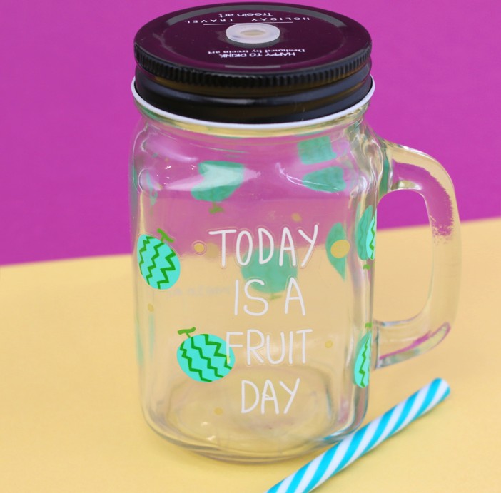 17050613 КРУЖКА банка для напитков с трубочкой - Арбуз 