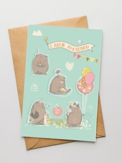 Набор двойных открыток 5 шт. «Медвежонок», 10*15 см