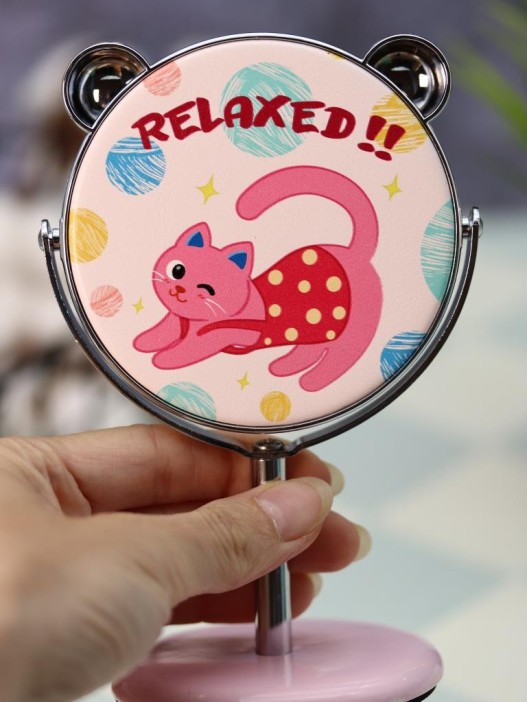 Зеркало настольное на ножке &quot;Relax cat&quot;, розовое (10,5*18 см) 