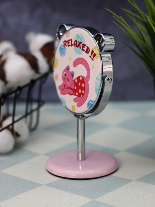 Зеркало настольное на ножке &quot;Relax cat&quot;, розовое (10,5*18 см) 