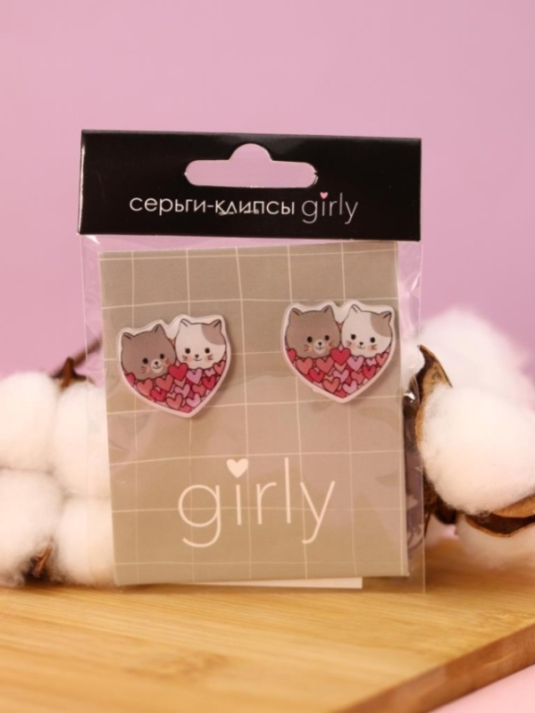 Серьги-клипсы GIRLY "Два кота"