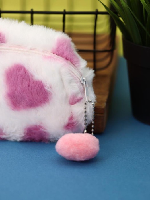 Пенал плюшевый "Pink spot", white (19*5*7 см) 