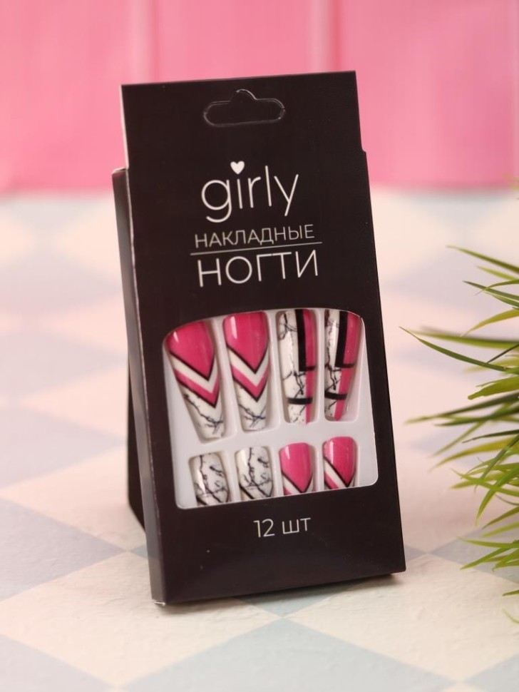 Накладные ногти GIRLY "Асимметрия", 12 шт., с клеевыми пластинами