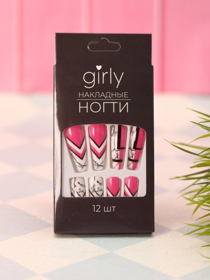 Накладные ногти GIRLY "Асимметрия", 12 шт., с клеевыми пластинами