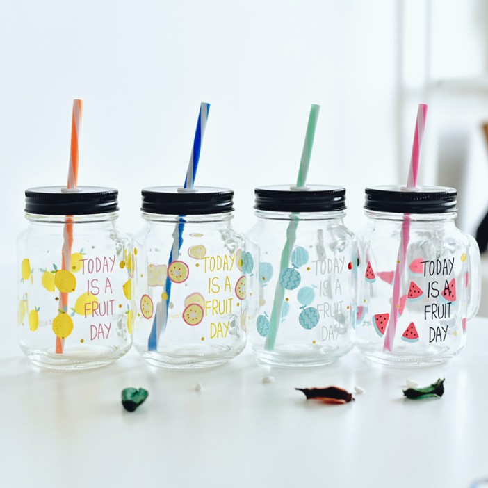 КРУЖКА банка для напитков с трубочкой - Красный арбуз 