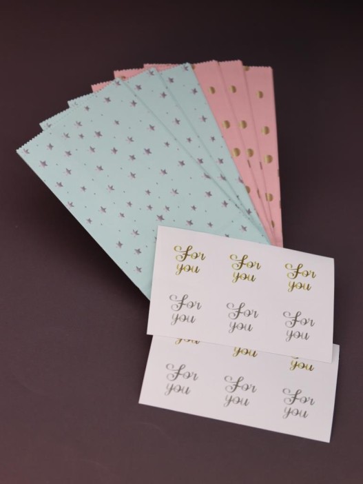 Набор подарочных пакетов+наклейки (6 шт.) &quot;For you&quot;, 18*9*5.5 