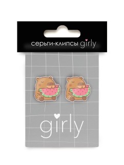Серьги-клипсы GIRLY &quot;Capybara with watermelon&quot;