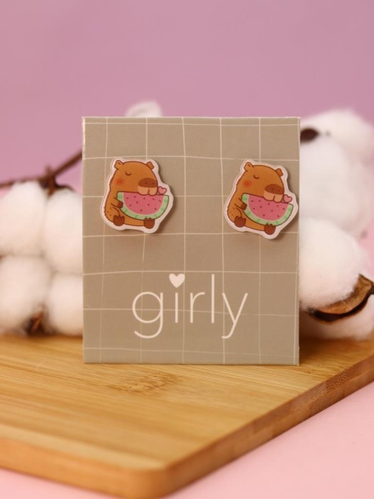 Серьги-клипсы GIRLY &quot;Capybara with watermelon&quot; 