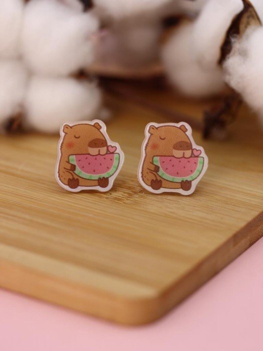 Серьги-клипсы GIRLY &quot;Capybara with watermelon&quot; 