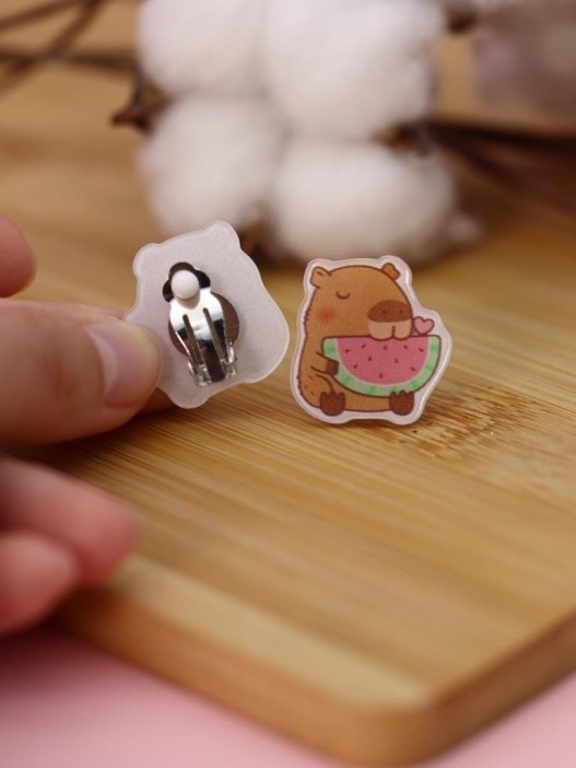 Серьги-клипсы GIRLY &quot;Capybara with watermelon&quot; 