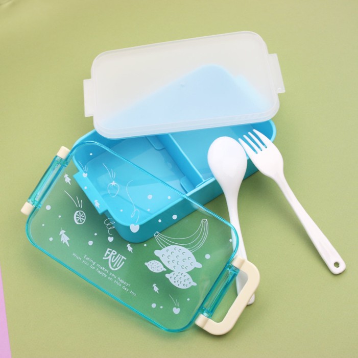 Ланчбокс "Fruit" голубой (ложка и вилка в наборе) 