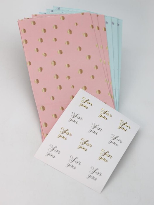 Набор подарочных пакетов+наклейки (6 шт.) &quot;For you&quot;, 24*13*8 