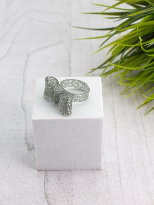 Кольцо акриловое GIRLY "Бантик", черное (d=1,8 см) 