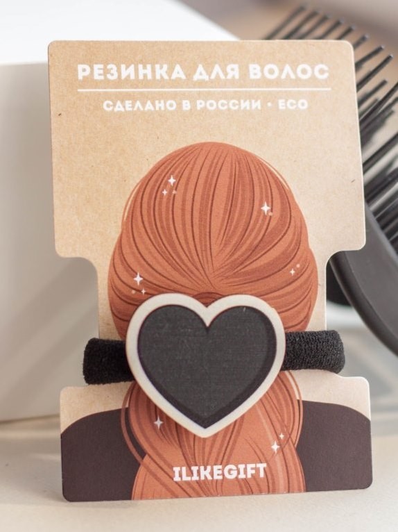 Резинка для волос ЭКО из дерева "Черное сердечко"