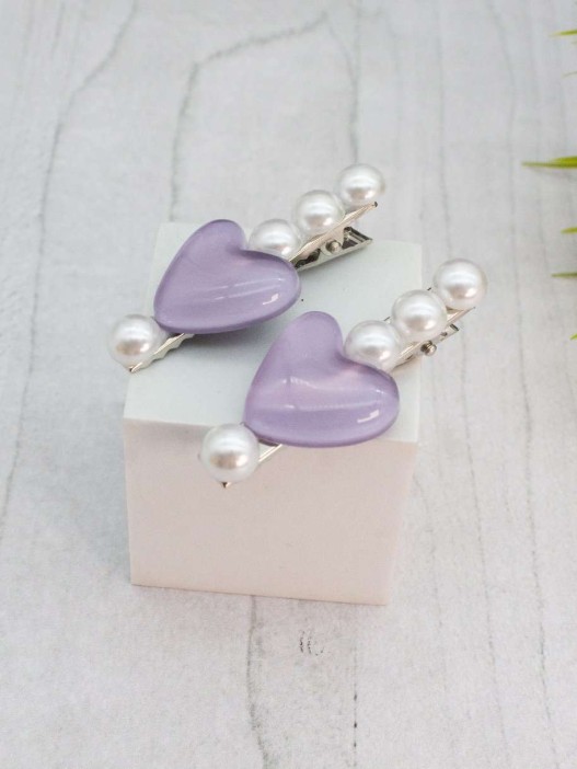 Набор заколок для волос GIRLY 2 шт. &quot;Pearl heart&quot;, purple 