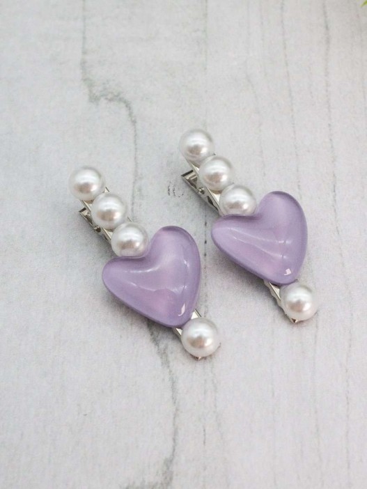 Набор заколок для волос GIRLY 2 шт. &quot;Pearl heart&quot;, purple 