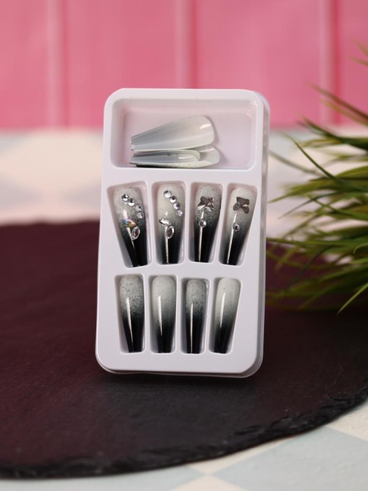 Накладные ногти GIRLY «Black glitter», 12 шт., с клеевыми пластинами 