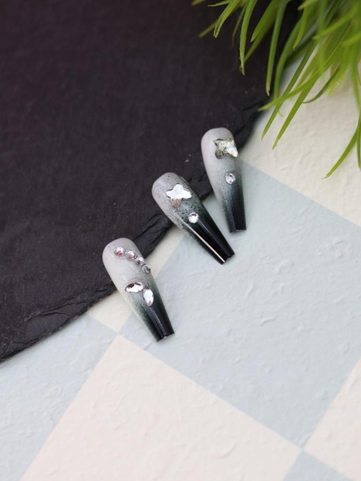 Накладные ногти GIRLY «Black glitter», 12 шт., с клеевыми пластинами 