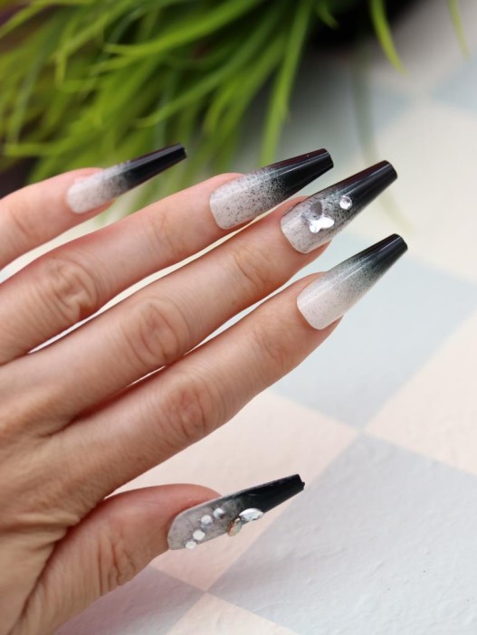 Накладные ногти GIRLY «Black glitter», 12 шт., с клеевыми пластинами 