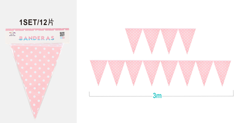 Гирлянда флажки из 12 шт. "Cute peas", pink (3 м)